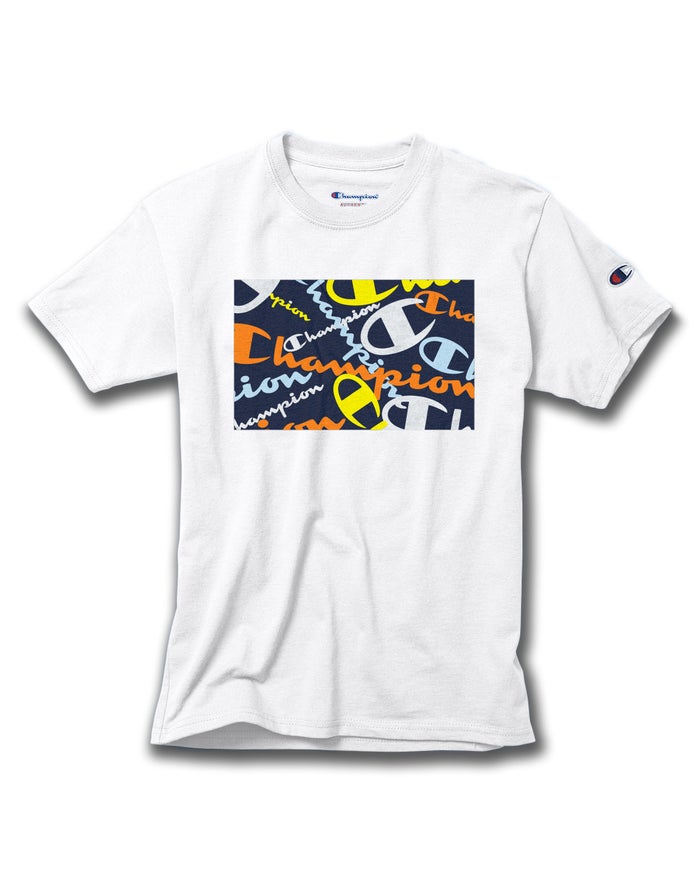 Champion Cotton Scattered Logos Erkek Çocuk Tişört Beyaz ( XHOCEM514 )